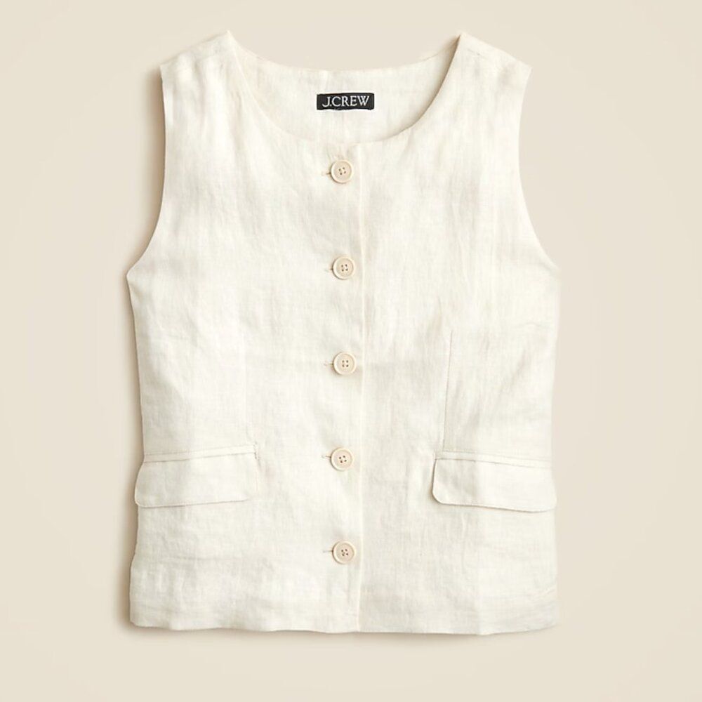 J.Crew Square-Neck Linen-Blend Vest in Stone Ivory • Size 8 • CI545 • Natural